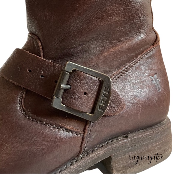 Frye Veronica Short Soft Dark Brown Vintage Leather Engineer Moto Style Boots - Picture 5 of 11